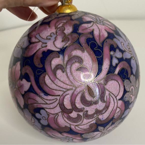 EUC Vtg Cloisonne Floral Ball Purple Blue Pink Gold Christmas Collectible - Picture 5 of 8